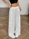 Cocolii pantalons larges jambes évasé femme brillante paillette taille élastique décontracté pour soirée noël