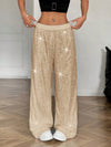 Cocolii pantalons larges jambes évasé femme brillante paillette taille élastique décontracté pour soirée noël
