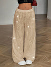 Cocolii pantalons larges jambes évasé femme brillante paillette taille élastique décontracté pour soirée noël