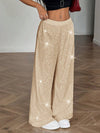 Cocolii pantalons larges jambes évasé femme brillante paillette taille élastique décontracté pour soirée noël