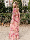 Cocolii robe longue imprimé à fleurie fluide v-cou sans manches femme décontracté rose