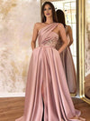 Cocolii robe longue fendu le côté épaule asymétrique femme élégant de soirée bal de promo rose