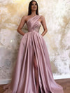 Cocolii robe longue fendu le côté épaule asymétrique femme élégant de soirée bal de promo rose