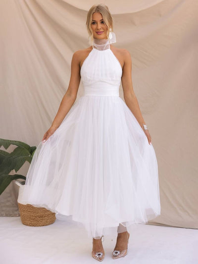 Cocolii longue robe trapèze licou découpes tutu en tulle noeud papillon sans manches femme doux élégant de soirée bal de promo