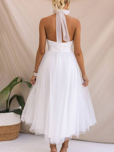 Cocolii longue robe trapèze licou découpes tutu en tulle noeud papillon sans manches femme doux élégant de soirée bal de promo