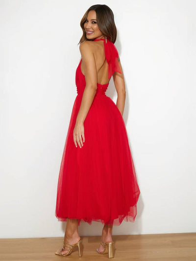 Cocolii longue robe trapèze licou découpes tutu en tulle noeud papillon sans manches femme doux élégant de soirée bal de promo