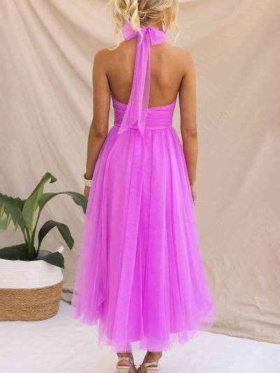 Cocolii longue robe trapèze licou découpes tutu en tulle noeud papillon sans manches femme doux élégant de soirée bal de promo