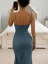 Cocolii robe longue moulante fendu le côté bustier à fines brides sans manches femme élégant de soirée