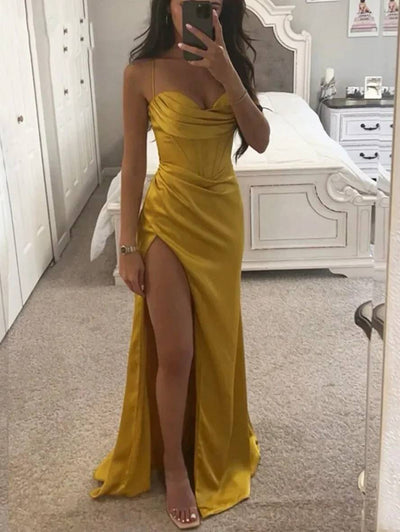 Cocolii robe longue moulante fendu le côté bustier dos nu à fines brides sans manches femme de soirée pour mariage