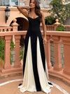 Cocolii robe longue blanc noir couleur bloc v-cou plissé à fines brides sans manches femme élégant décontracté de soirée pour mariage