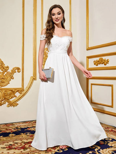 Cocolii longue robe avec dentelle col bateau dos nu sans manches femme élégant de soirée pour mariage