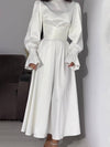 Cocolii robe longue en satin col roulé à volantée manches bouffantes femme doux élégant de soirée anniversaire cérémonie