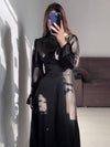 Cocolii robe longue en satin col roulé à volantée manches bouffantes femme doux élégant de soirée anniversaire cérémonie