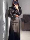 Cocolii robe longue en satin col roulé à volantée manches bouffantes femme doux élégant de soirée anniversaire cérémonie