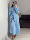 Cocolii robe longue en satin col roulé à volantée manches bouffantes femme doux élégant de soirée anniversaire cérémonie