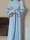 Cocolii robe longue en satin col roulé à volantée manches bouffantes femme doux élégant de soirée anniversaire cérémonie