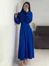 Cocolii robe longue en satin col roulé à volantée manches bouffantes femme doux élégant de soirée anniversaire cérémonie