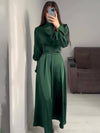 Cocolii robe longue en satin col roulé à volantée manches bouffantes femme doux élégant de soirée anniversaire cérémonie