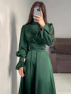 Cocolii robe longue en satin col roulé à volantée manches bouffantes femme doux élégant de soirée anniversaire cérémonie