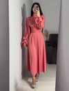 Cocolii robe longue en satin col roulé à volantée manches bouffantes femme doux élégant de soirée anniversaire cérémonie