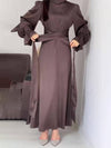 Cocolii robe longue en satin col roulé à volantée manches bouffantes femme doux élégant de soirée anniversaire cérémonie