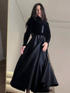 Cocolii longue robe trapèze velours col rond manches longues femme élégant vintage décontracté de soirée bal de promo