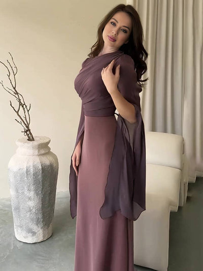 Cocolii robe longue en satin moulante col rond manches fendues manche longue femme élégant de soirée bal de promo ceremonie