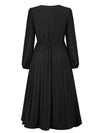 Cocolii robe longue trapèze plissé v-cou ceinture manches longues femme élégant vintage de soirée bal de promo