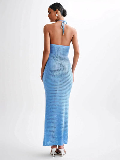 Cocolii robe longue appliques dos nu découpes moulante sirene licou sans manches femme élégant de plage