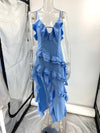 Cocolii longue robe de plage irrégulière fendu à volantée à fines brides v-cou sans manches femme élégant décontracté bal de promo