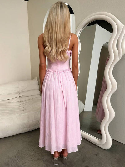 Cocolii robe longue v-cou à volantée fluide à fines brides sans manches femme élégant de plage