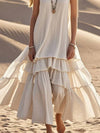 Cocolii robe longue coton lin v-cou à volantée sans manches femme élégant bohème ample oversized décontracté de plage