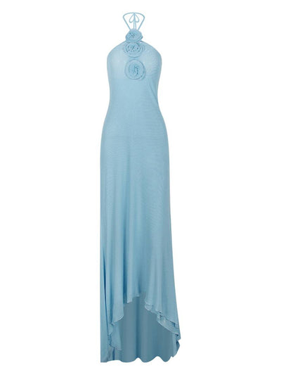Cocolii robe longue de vacances tulle fleurie licou dos nu sans manches femme casual élégant bal de promo de plage