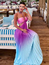 Cocolii robe longue couleur dégradé plissé licou sans manches femme décontracté de soirée plage robe de vacances d'été