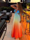 Cocolii robe longue couleur dégradé plissé licou sans manches femme décontracté de soirée plage robe de vacances d'été