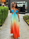 Cocolii robe longue couleur dégradé plissé licou sans manches femme décontracté de soirée plage robe de vacances d'été