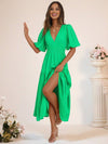 Cocolii longue robe boho v-cou à volantée manches bouffantes manches courtes élégant décontracté de plage anniversaire