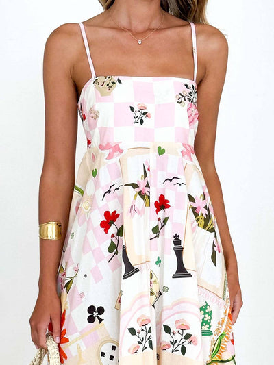 Cocolii robe longue de vacances imprimé à fleurie fluide dos nu à fines brides col carré sans manches bohème décontracté de plage