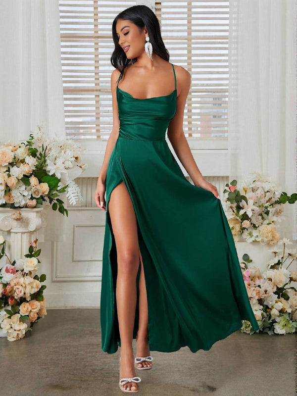 Cocolii robe longue en satin fendu le côté dos nu à fines brides