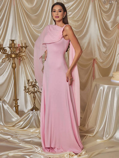 Cocolii longue robe rose pâle tulle bretelle col carré sans manches élégant femme pour une cérémonie ou une soirée romantique