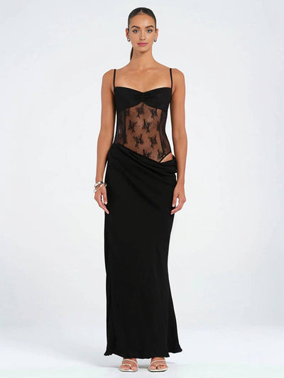 Cocolii robe longue avec bustier en dentelle transparente moulante à fines brides sans manches femme de soirée plage