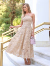 Cocolii longue robe trapèze en dentelle broderie anglaise licou dos nu sans manches femme décontracté vintage bal de promo