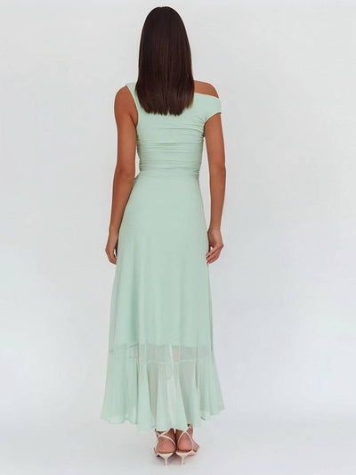 Cocolii robe longue moulante tulle une épaule fendu le côté à volantée sans manches femme élégant de soirée bal de promo
