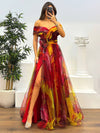 Cocolii splendide longue robe en tulle imprimé à fleurie col bateau fendu le côté sans manches femme élégant vintage de soirée