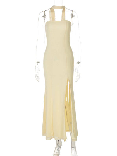 Cocolii robe longue bustier fendu le côté sans manches femme élégant bal de promo