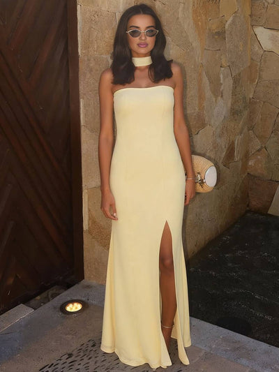 Cocolii robe longue bustier fendu le côté sans manches femme élégant bal de promo