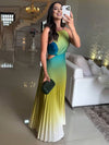 Cocolii robe longue licou plissé couleur dégradé découpes dos nu sans manches femme décontracté bal de promo de plage