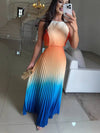 Cocolii robe longue licou plissé couleur dégradé découpes dos nu sans manches femme décontracté bal de promo de plage