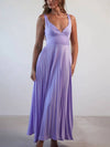 Cocolii longue robe plissé v-cou bretelle croisé dos nu sans manches femme élégant bal de promo cérémonie de plage