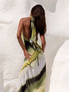 Cocolii robe longue couleur dégradé v-cou licou dos nu sans manches femme décontracté de soirée bal de promo de plage